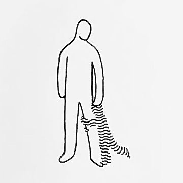 Illustration qui montre un adulte qui baisse la tête vers un enfant rayé qui se cramponne à sa jambe droite. L'illustration et de Pinnochijo et provient de Tik Tok. 