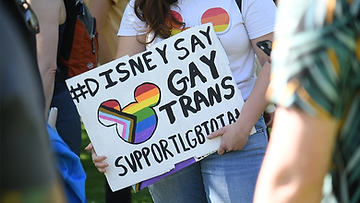 Photo d'une pancarte "hastag Disney say gay trans ; support LGBTQIA+" 